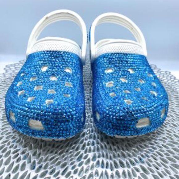 Bling Aqua Blue Rhinestones Studded Customized Clogs Adults - Picture 4 of 11